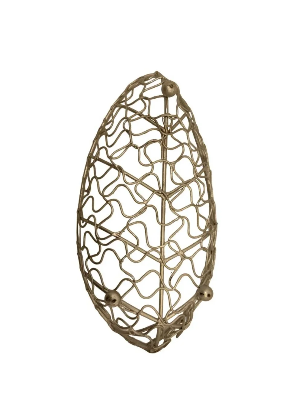 Silver Filigree Basket Leaf Oval Pedestal Metal Wire Football Shape